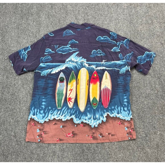Paradise Found Shirt Mens 2XL XXL Blue Hawaiian Surfboard Surfer Print Button Up - Picture 11 of 14
